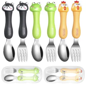 Cartoon Animals Stainless Steel Cutlery Set For Children Spoon Fork And Knife For Kids