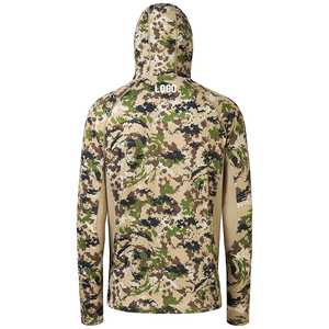 Pakaian berburu pria kustom desain baru poliester penuh cetak <span class=keywords><strong>Camo</strong></span> Mossy Oak lengan panjang bertudung kemeja berburu dengan masker wajah - Product Image 4