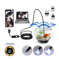 Caméra d'inspection endoscopique de 1 à 5 m de longueur, HD, 6 lumières LED, objectif de 7 mm, étanche, compatible Android, mini caméra endoscopique industrielle