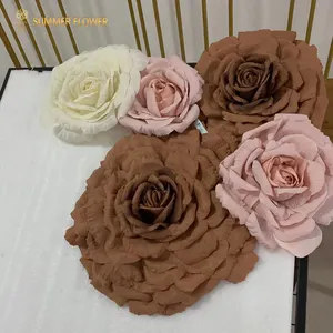 Oversize customized price artificial rose head flowers color royal blue silk fakes rose flowers head supersize organzia