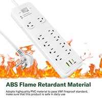 10 Prizli 15A Akım Korumalı ve Açma/Kapama Düğmeli Priz Çoklayıcı, 2 USB-A + 1 USB-C PD20W Şarj Portlu, Ev ve Seyahat Kullanımı İçin