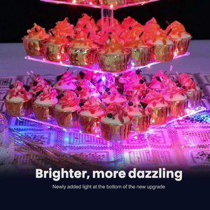 Soporte <span class=keywords><strong>de</strong></span> exhibición <span class=keywords><strong>de</strong></span> cupcakes cuadrado <span class=keywords><strong>de</strong></span> acrílico <span class=keywords><strong>de</strong></span> 4 niveles, ecológico y portátil, con luces LED, torre <span class=keywords><strong>de</strong></span> postres, soporte para pasteles, cumpleaños - Product Image 5