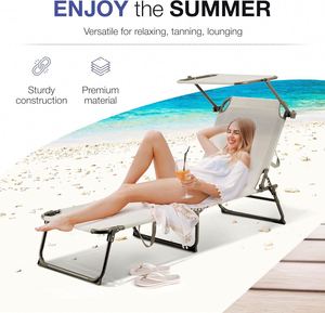 Chaise longue d'extérieur pliante portable et réglable à 5 positions avec auvent, capacité 150 kg, pour bronzage, pelouse et patio - Product Image 6