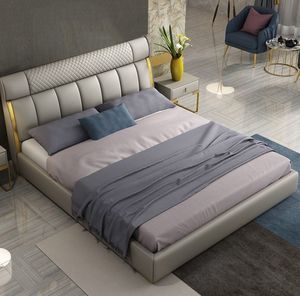 سرير جلدي فاخر شمالي سرير جلد إيطالي بسيط حديث - Product Image 1