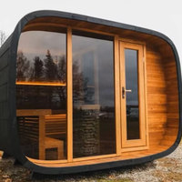 Sauna Panorámica de Diseño Personalizado con Ventana de Vidrio, Sauna Exterior de Madera de Cedro Rojo para 4-6 Personas, Entretenimiento Perfecto