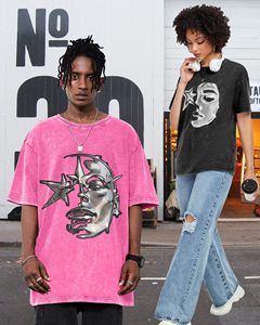 T-shirts graphiques décontractés pour hommes, coupe oversize, manches courtes, tricotés, imprimés, style vintage hip-hop streetwear, effet délavé, anti-plis, respirants - Product Image 3