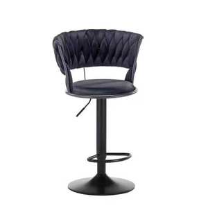 Taburetes altos de lujo para comedor al aire libre de terciopelo tejido moderno con mostrador ajustable giratorio para <span class=keywords><strong>restaurante</strong></span> de Metal dorado, sillas de Bar para Cocina - Product Image 5