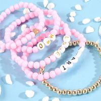Juego de 5 Pulseras de Aleación Chapadas en Oro Multicapa con Cuentas de Corazón LOVE y Dijes SMART para San Valentín, Venta al por Mayor, Regalo de Joyería