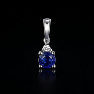 Pendentif classique personnalisé en or massif 14K avec saphir de laboratoire, serti griffe, ovale, pierre de naissance de septembre, pour cadeau de fiançailles, style pull - Product Image 3