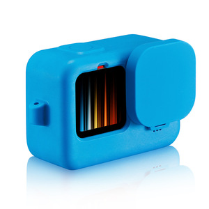 Funda de Silicona para Cámara de Acción GoPro Hero9 con Cubierta de Lente Resistente a Impactos, Negra y Azul, Incluye Correa - Product Image 4