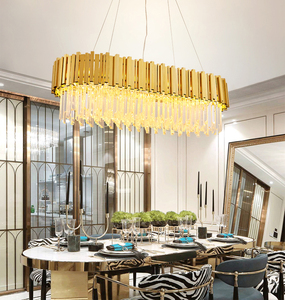 Lustre ovale en cristal bronze pour restaurant, lampes suspendues au <span class=keywords><strong>plafond</strong></span> de l'îlot, éclairage de luxe doré - Product Image 4