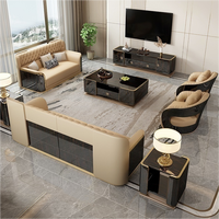 Ensemble de canapés en cuir de luxe italien, style postmoderne, haut de gamme, cuir de vachette de première qualité, grand canapé plat pour villa, mobilier de salon, canapé léger