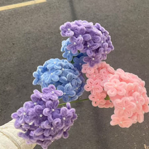Bouquet d'hortensias en tiges finies, fleurs artificielles en perles duveteuses faites à la main, pour la maison, mariage, bricolage, décoration de vase, vente en gros - Product Image 2