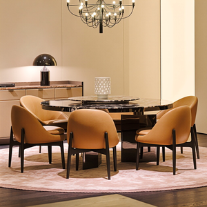 Juego de mesa de comedor minimalista moderno con silla ergonómica de respaldo curvo tapizada en tela y mesa de mármol. - Product Image 1