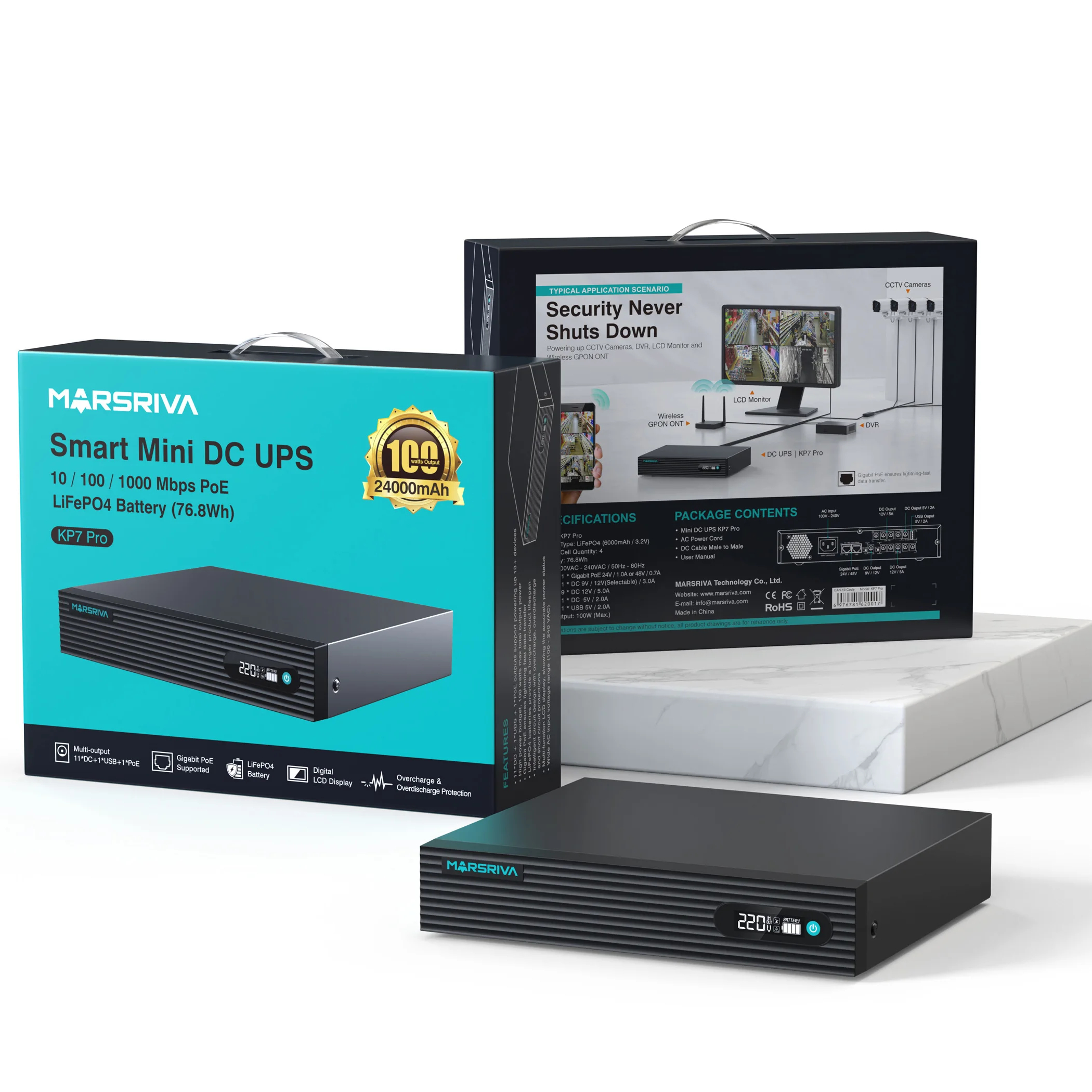 MARSRIVA 24000 мАч огнестойкий безопасный адаптер 9 В 12 В 48 В 24 В с PoE Mini DC UPS Kp7 для Wi-Fi маршрутизатора ноутбука
