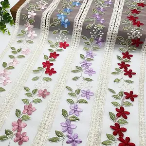 Width 9 cm Bow knot Milk Silk Embroidered Lace Trim Ribbon Accessories for sofa curtain clothing
