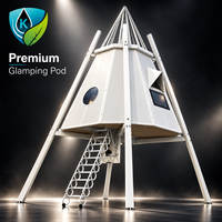 Capsule architecturale spatiale profilée aérodynamiquement, suite hôtelière haut de gamme, surface signature, maison préfabriquée, destinée aux lieux emblématiques
