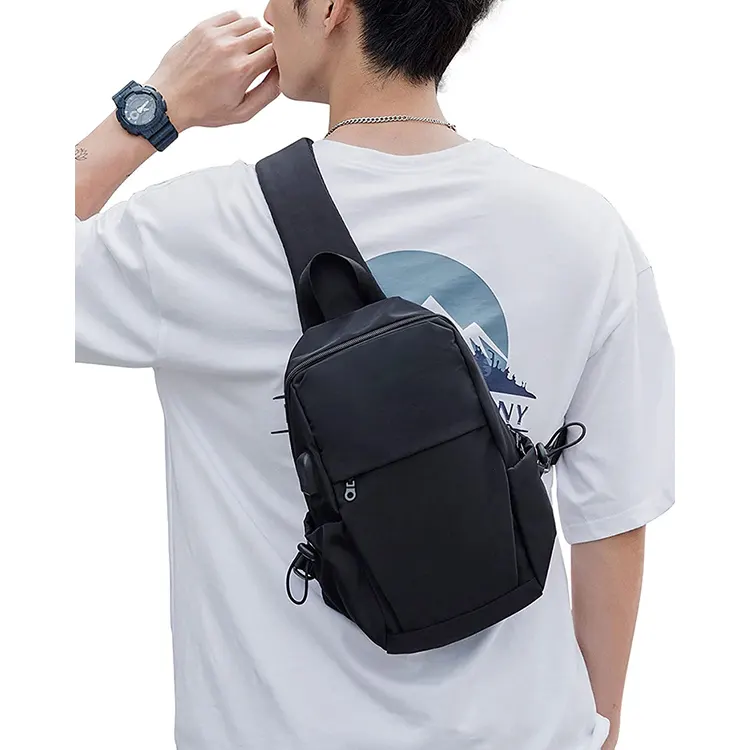 Custom Waterproof Lightweight One Strap Large Black Sling Crossbody Backpack Shoulder Bag USB Charger Port for women men