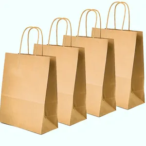 Brown paper bags and box for plastic cups packaging logo design paper beverage bags with handle