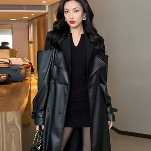 Grosir mantel wanita Premium kasual kulit setelan kombinasi desain Vintage baru musim gugur 2023