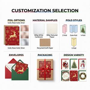 Cartes de vœux de Noël personnalisées avec logo, vente en gros, 300 g/m², pliables, dorées à chaud avec enveloppes - Product Image 2