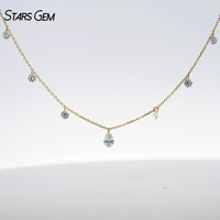 Collier unisexe Starsgem de luxe en diamant blanc D, taille poire, taille brillant, cultivé en laboratoire, percé au laser, plaqué rhodium, 75 % or flottant
