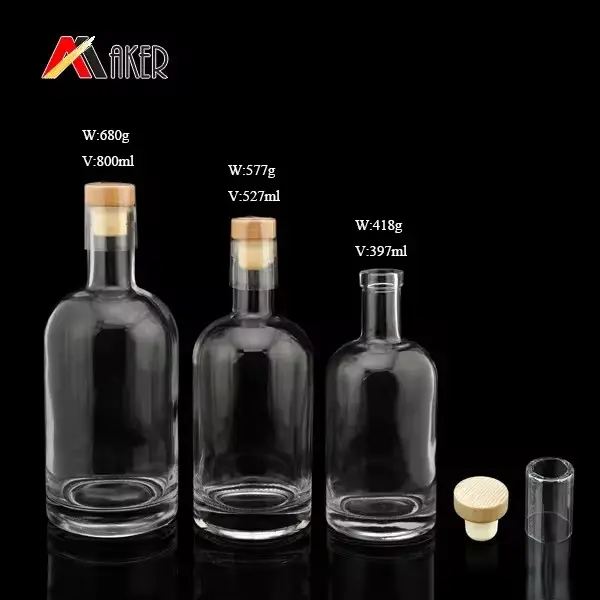 700ml 750ml Nordic Empty Whisky Vodka Spirit Glass Wine Liquor Bottle With Cork Stopper For Tequila Whiskey 200ml 375ml 1L