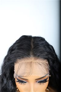 Peluca de encaje frontal sintética negra de fibra de alta temperatura HD13X6 de 30 pulgadas, larga, transparente, con ondas de agua, ajustable, al por mayor - Product Image 4