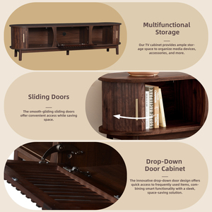 Meuble TV de salon de style Mid-Century pour téléviseurs de 75 pouces, centre de divertissement en bois avec armoire de rangement réglable - Product Image 5