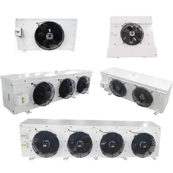 Congelador espiral elétrico industrial com 4 ventiladores e unidades de condensação do refrigerador de ar do evaporador para opção de descongelamento de câmaras frigoríficas de hotéis e fazendas