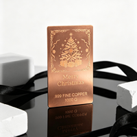 Joyeux Noël, barre de cuivre fin 1000g .999, forme carrée, article décoratif, cadeau