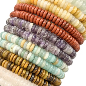Pulseiras de Pedra Natural Redondas e Planas 6x2mm, Braceletes Empilháveis de Gemas Rondelle, Joias de Cristal por Atacado - Product Image 1