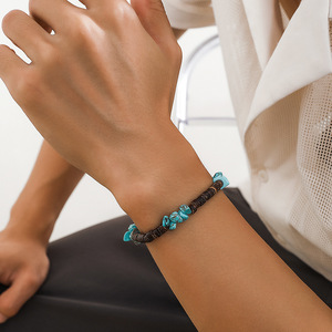 ชุดสร้อยคอและกำไลข้อมือหินธรรมชาติแบบปรับได้สไตล์โบฮีเมียน ทำจากเปลือกมะพร้าว ประดับด้วยหินเทอร์ควอยซ์และไทเกอร์อาย สำหรับผู้ชาย ขายส่ง - Product Image 2