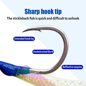Jig de pêche en fil de soie lumineux haute luminosité avec hameçon robuste <span class=keywords><strong>pour</strong></span> jigging lourd en mer, double tête de jig en acier à haute teneur en carbone - Product Image 6