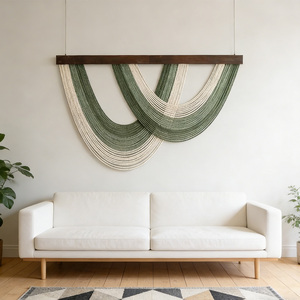 Scultura <span class=keywords><strong>da</strong></span> Parete in Macramè a Onde Stratificate Verdi e Bianche per Studi di Interior Design e Marchi di Arredamento Domestico - Product Image 1