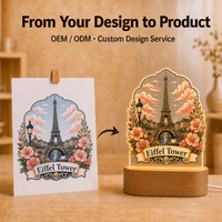 Lampe de Chevet LED Personnalisée OEM en Acrylique et Bois, Souvenir Touristique du Royaume-Uni, Musée Britannique, Château d'Édimbourg, Vente en Gros
