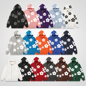 Unisex Oversized Embroidered Solid Hooded <b>Zipper</b> <b>Sweatshirts</b> 100% Cotton Casual Knitted Winter Style - Product Image 3