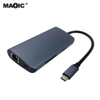Hub 8 en 1 de type C avec logo imprimé personnalisé vers 4K HDMI 2 USB3.0 SD TF VGA Gigabit LAN et PD pour téléphones portables et tablettes