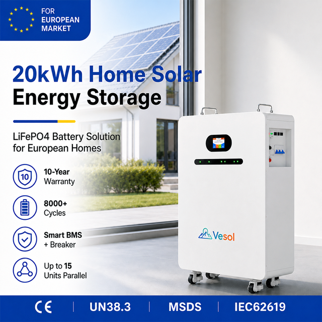 18.89kWh LiFePO4 Split Home Solar Battery 51.2V 400Ah Rack-Mounted CAN Energy Storage System 6000 Cycles 5+5 Year Homes