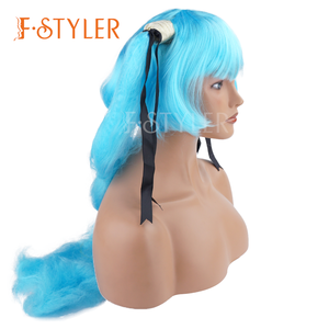 FSTYLER Cosplay Comic parrucche blu doppia <span class=keywords><strong>coda</strong></span> <span class=keywords><strong>di</strong></span> <span class=keywords><strong>cavallo</strong></span> lunga e dritta in fibra sintetica <span class=keywords><strong>capelli</strong></span> all'ingrosso Anime oggetti <span class=keywords><strong>di</strong></span> scena parrucca - Product Image 2
