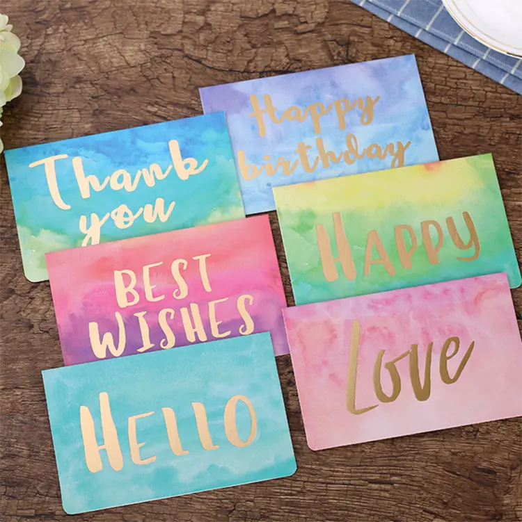 1pc Watercolor Folding Message Card TeacherのDay New Year Greeting Card Postcard Birthday Gift Message Cards