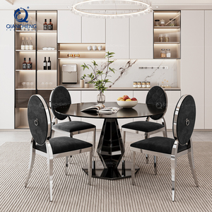 Bàn ăn nhà hàng hiện đại bằng thép không gỉ, bàn tiệc sự kiện, cho thuê đồ nội thất, mặt bàn kính tròn, bàn tiệc cưới, khách sạn, tiệc tùng - Product Image 2