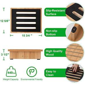 Reposapiés de Bambú para Debajo del Escritorio, Reposapiés de <span class=keywords><strong>Madera</strong></span> para el Trabajo, <span class=keywords><strong>Taburete</strong></span> de <span class=keywords><strong>Madera</strong></span> Portátil de un Solo Paso con Superficie Antideslizante de Goma - Product Image 2