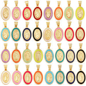 Médaille Émaillée Vierge Marie Breloque Sacrée Catholique, Plaqué Or 18 Carats, Bijoux Artisanaux pour Collier DIY Vente en Gros M53 - Product Image 1