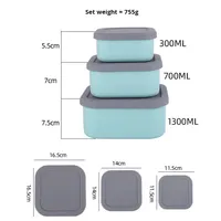 Boîte à lunch carrée en silicone de qualité alimentaire, étanche, écologique, compatible micro-ondes, chauffable, multifonctionnelle, à un seul niveau, 0-1L