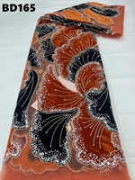 Tissu en dentelle de tulle avec appliques en velours de luxe, 100% polyester, perles et paillettes brodées, pour robe de mariée africaine, robe de soirée