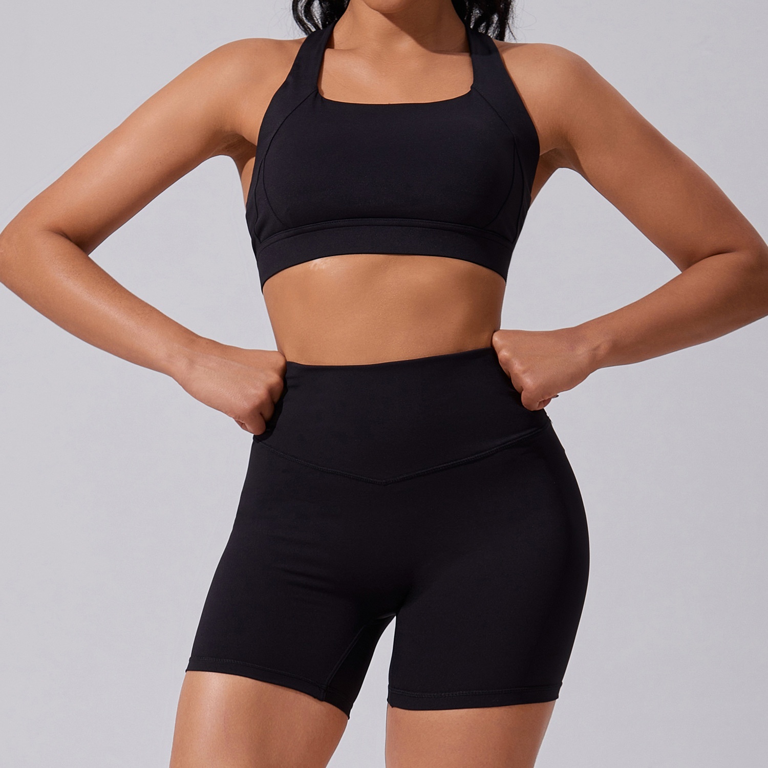 Women's 2-piece Seamless Quick-drying High-waisted Breathable Yoga Sports Cross-back Fitness Wear