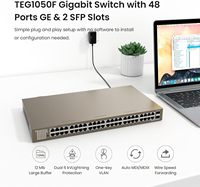 Switch Ethernet Gigabit Full-Duplex No Administrado Tenda TEG1050F de 48 Puertos, 2 Ranuras SFP, Diseño Metálico Sin Ventilador, Garantía de por Vida Limitada