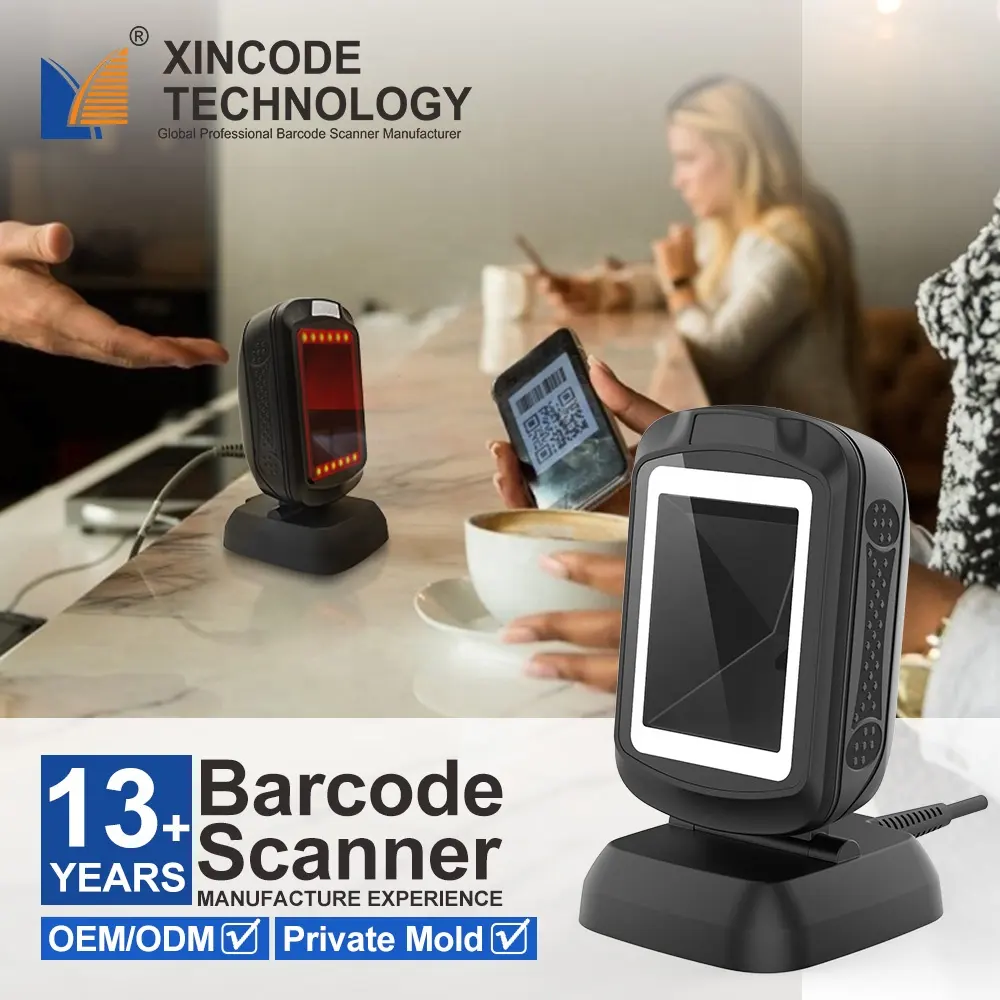 Xincode Pemindai Kode Batang Tablet Qrcode Desktop 2D, Platform Pemindai Pembaca Kode Qr Bar Omnidirectional Supermarket