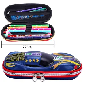 Wholesales EVA Large Capacity Wear-Resistant Waterproof Zip Students 3D Racing Pencil Case Sports Car Pencil Bag For Boys